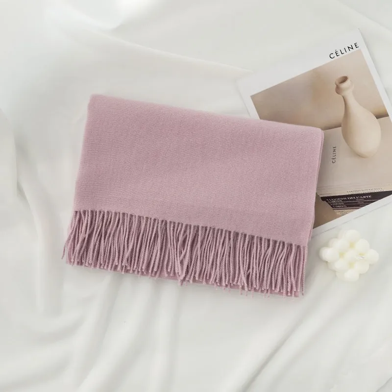 Womens Winter Scarf Solid Color Cashmere Feel Shawl Soft Warm Wraps