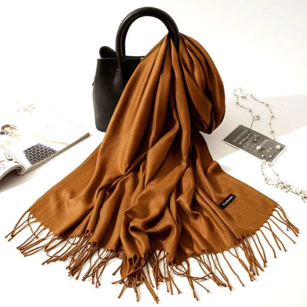Womens Winter Scarf Solid Color Cashmere Feel Shawl Soft Warm Wraps