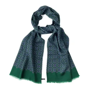 Wool & Silk Scarf in Green Circle Medallion