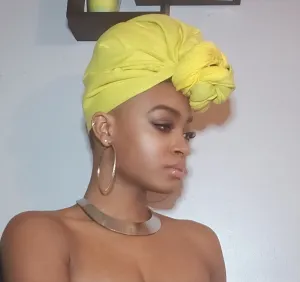 Yellow Jersey Knit Stretched Fabric Headwrap