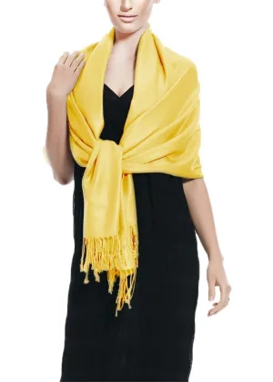 Yellow Soft Silky Rayon Pashmina Shawl Wrap Scarf in Solid Color